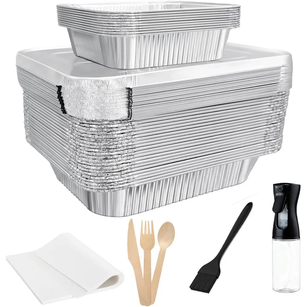 

35-Count Aluminum Pans Set with Lids and Foil Pans, Includes Parchment and Sprayer