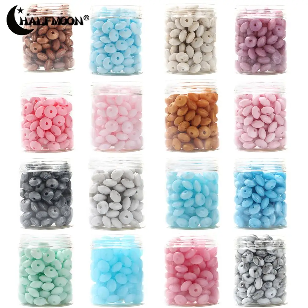 50Pcs Bottled Silicone Lentil Beads 12mm Baby Two-tone Abacus Teething Beads Newborn Rodent Pacifier Chain Toy BPA Free