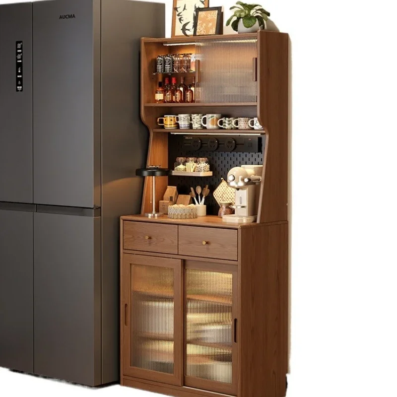 Solid wood dining side cabinet, coffee cabinet, kitchen against the wall, integrated locker, walnut color storage