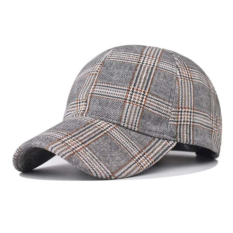 Autumn Winter Baseball Cap for Women Men Caps Classic Plaid Grey Retro Check British Style Casquette Homme