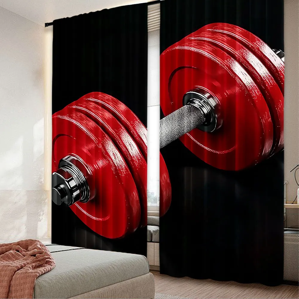 2Pcs Red Dumbbells Curtain Fitness Equipment Sports Gym Room Exercise Tool Barbell Sport For Bedroom Living Room Dining Room And