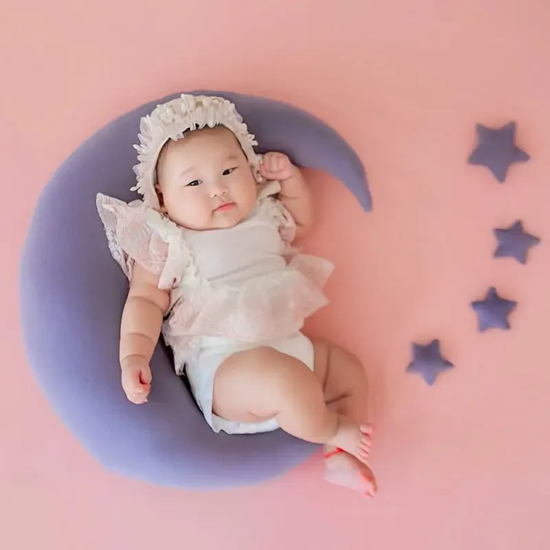 Almohadas de pose de media luna para bebé, accesorios de fotografía para recién nacido, lindo sombrero, frijoles, estrellas, juego de almohadas, fotografía infantil