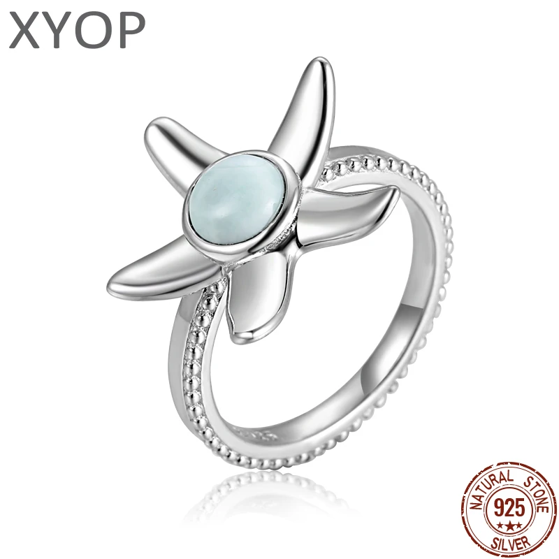 

XYOP 2025 Larimar Sea Star Ring 925 Sterling Silver Simple Fashion Jewelry Gemstone Elegant Attitude