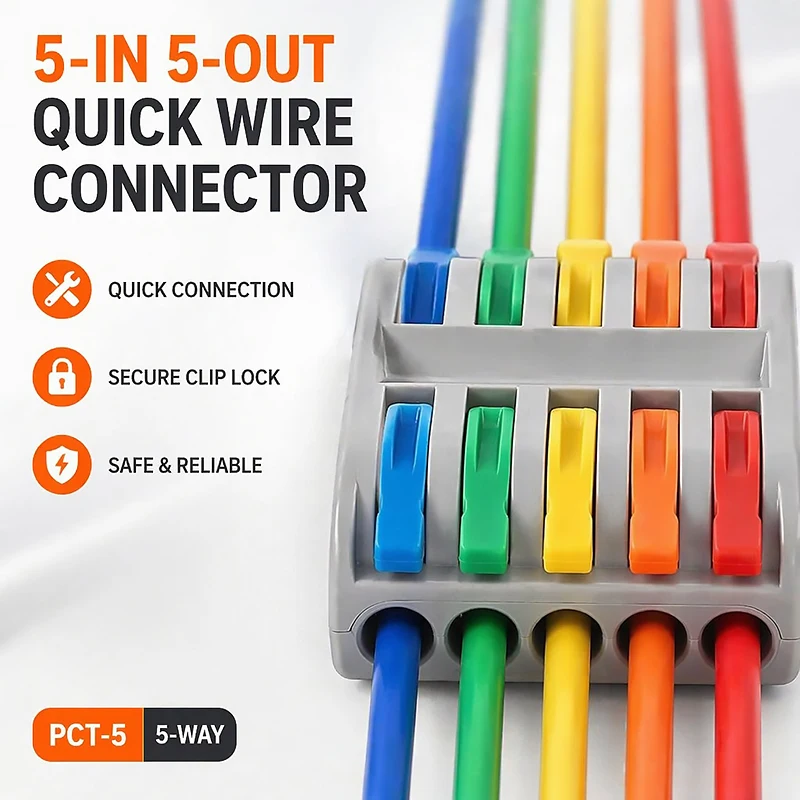 1 PCS Mini Fast Wiring Cable Connector 5-In 5-Out - 2-Position Push-in Universal Splitter Electrical Terminal Block