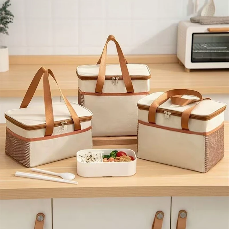 سعة خارجية محمولة باليد مع حقيبة معزولة حقيبة حفظ الطعام للطلاب حقيبة غداء سميكة مقاومة للماء معسكر محمول سميك