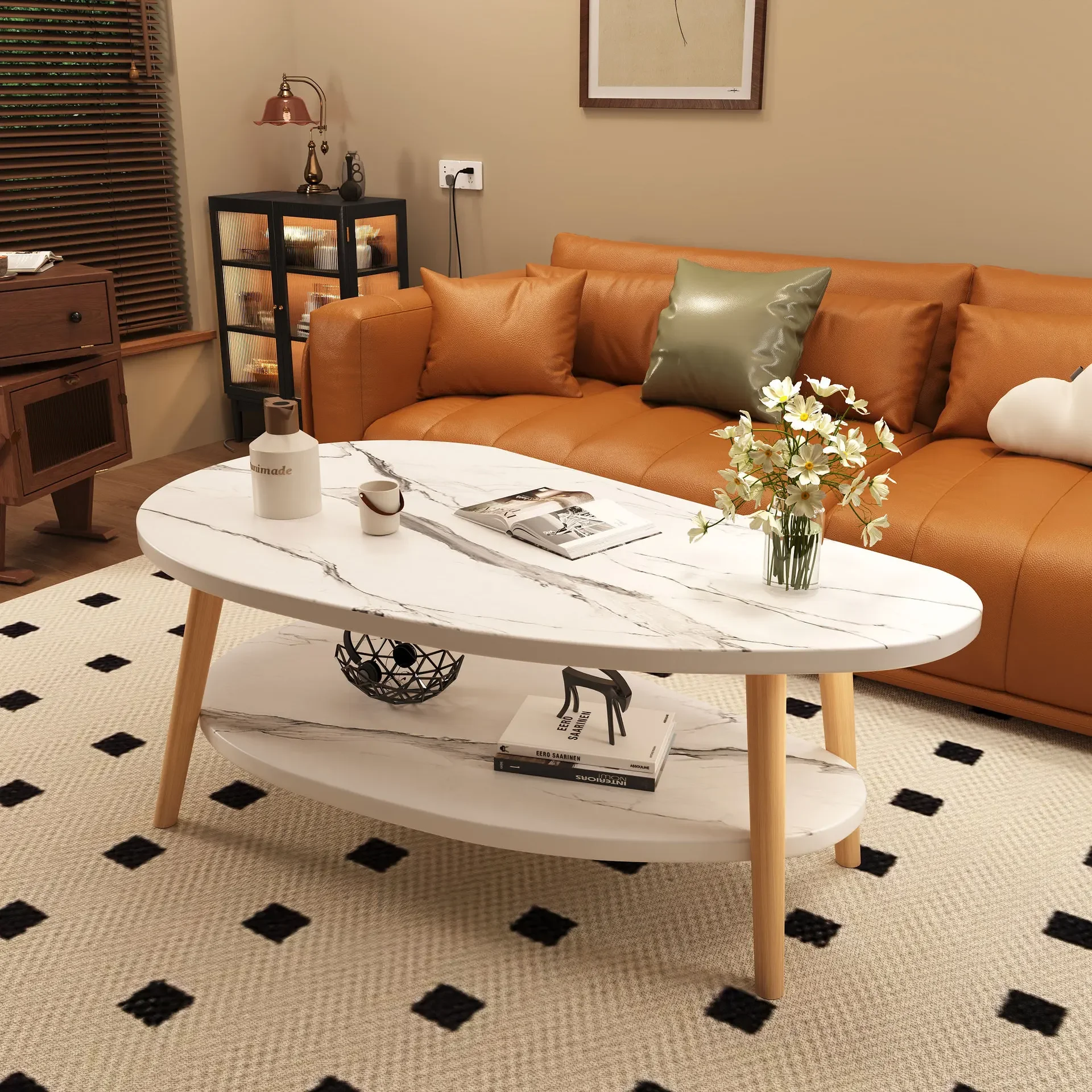 طاولة قهوة بيضاوية الشكل على شكل مانجو من فورمويل مكونة من طبقتين، طاولة أريكة لغرفة المعيشة سهلة التجميع #2