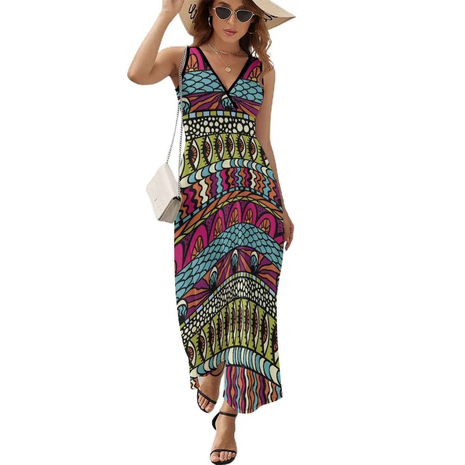 Abito dalla forma geometrica Abito maxi elegante Moda di strada Boho Beach Abiti lunghi Vita alta Vestido personalizzato di grandi dimensioni