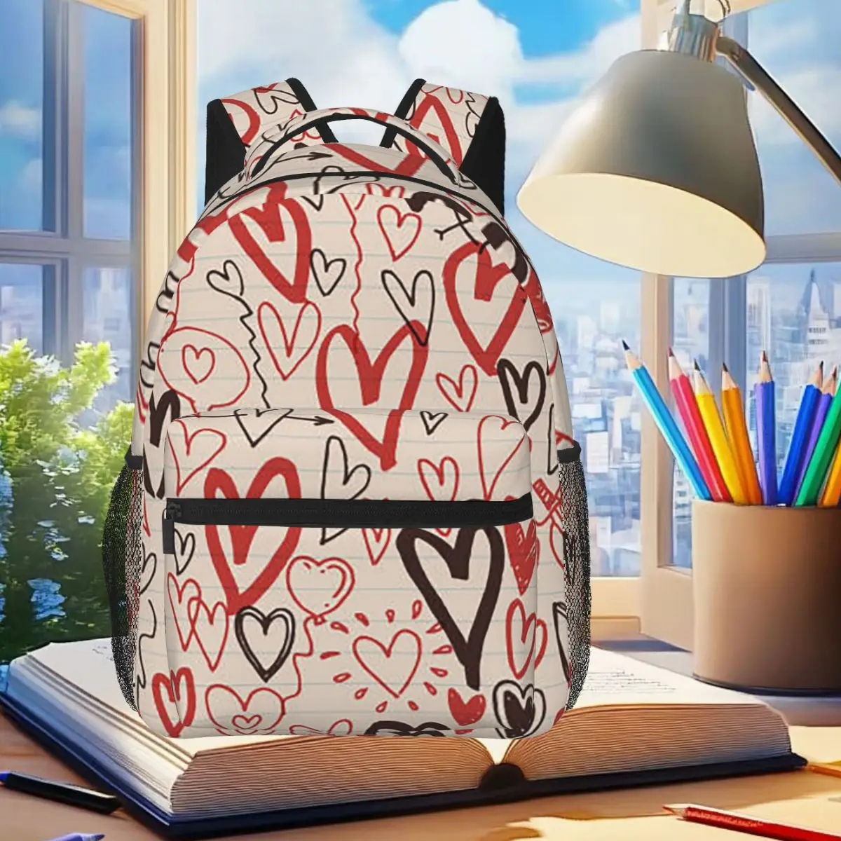 

Love Pattern Backpack Student Boys Girls BookBag Kids School Bag Laptop Shoulder Bags for Men Women