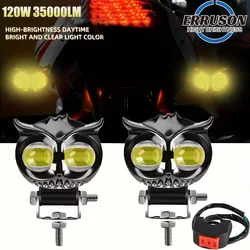 Erruson120W 35000LM Motorcycles Led Headlight Fog Light Car Dual Color Owl  Head Light ATV Scooter for Auxiliary Spotlight Lamp