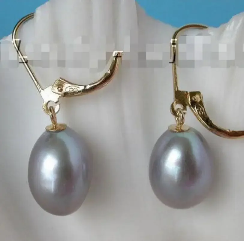

Genuine Dangle 13mm rice corn Gray pearl Earrings