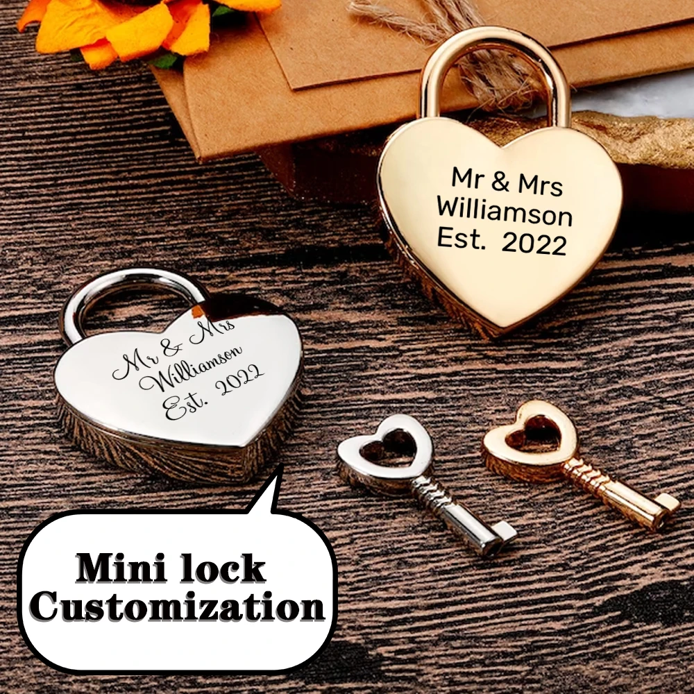 1PC NIce couple love Custom text and date Mini Heart Shaped Lock Love Padlock  Wish Lock  Wedding Keyed Padlocks  For Annive