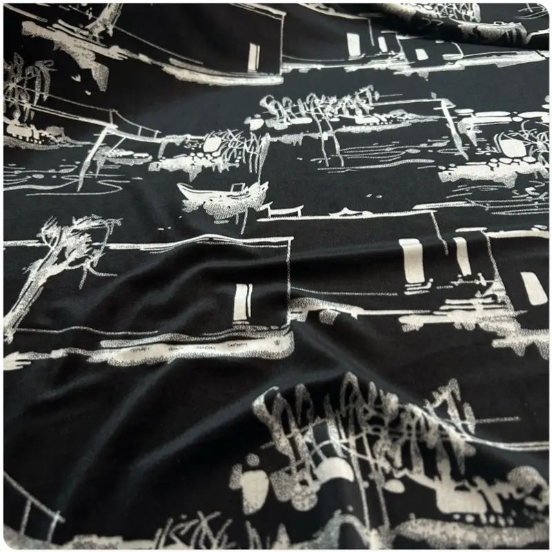 Herfst en winter stretch hoge dichtheid inktschilderij acetaat gouden fluwelen doek pak jurk cheongsam broek trui stof