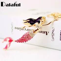 Dalaful Amazing Crystal Mermaid Sea-maid Key Chains Rings Holder Bag Pendant For Car Gift Keyrings KeyChains K271