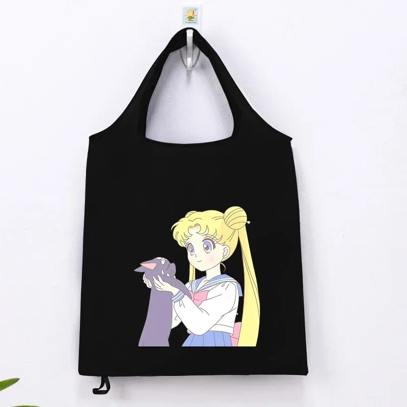 Sailor Moons Women Folding Shopping Bag Easy To Carry Reusable Large Capacity Eco-Friendly Storage Tote Handbag Bags Girls Gifts