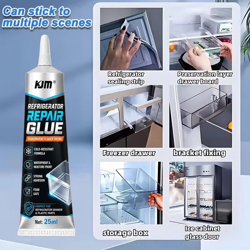 KJM Refrigerator Plastic Repair Adhesive Clear Fast Setting Glue For Freezer Drawer Shelf Crack Cold Proof Strong Bond