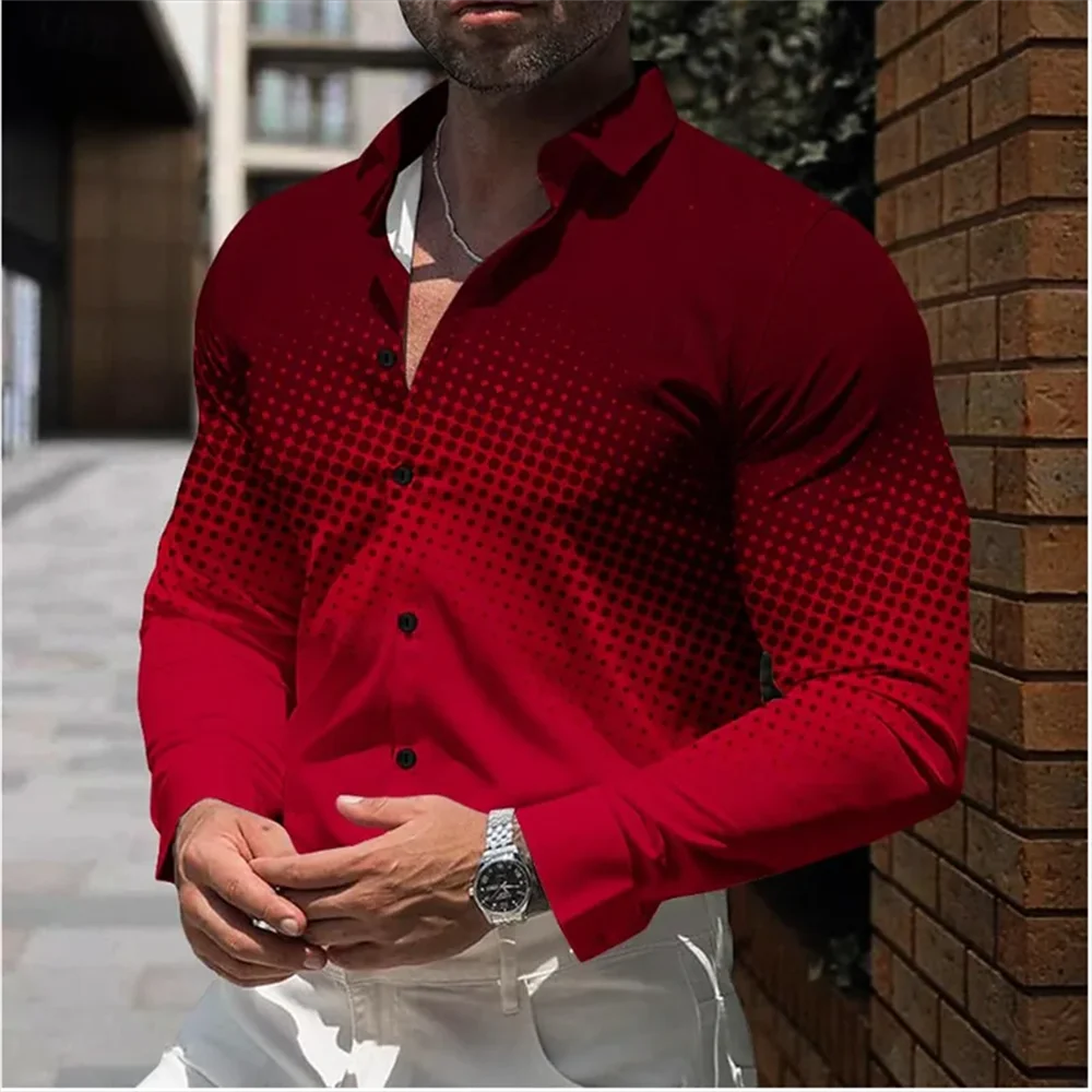 Men\'s Business Casual Shirt Fashion New Style 20 Colors Polka Dot Printed Shirt Social Party Comfortable Long Sleeve Shirt