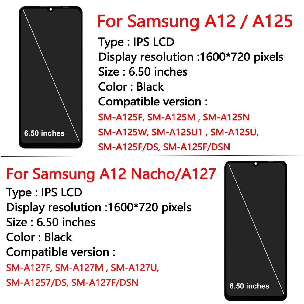 A12 Display For Samsung Galaxy A12 A125F A127F LCD Display Touch Screen Digitizer Assembly LCD Screen Replacement Parts