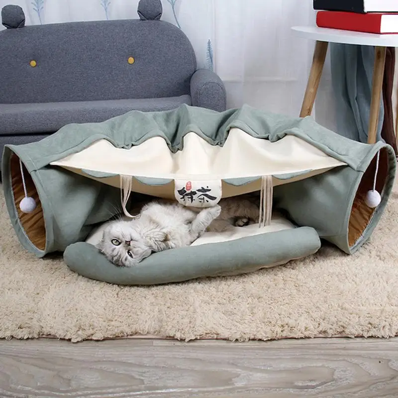 Cat Bed Tunnel Soft Cat Tubes Multi functional Pet Supplies Foldable Cat Cave Pet Tunnel Portable Pet Bed For Kittens Cat Supply