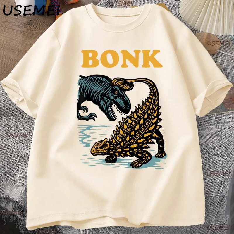 Funny Dinosaur Bonk Graphic T Shirts Casual Cotton Short Sleeve Round Neck T-shirt Streetwear Round Neck Vintage Tshirt Tees