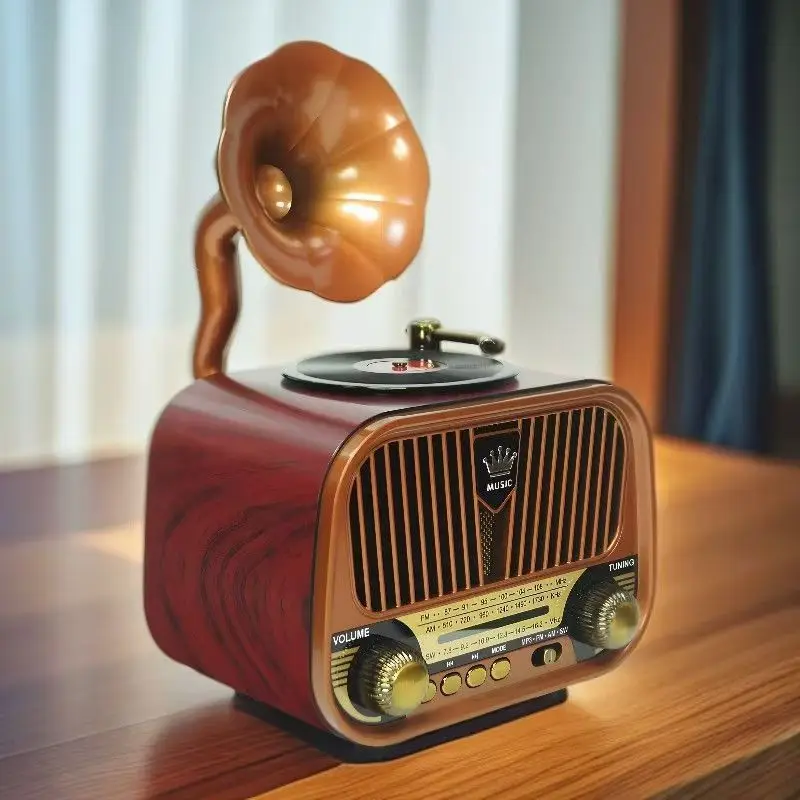 Vintage Retro Multifunction Radio Bluetooth Wireless Speaker Mini Phonograph Style For Home Audio Player