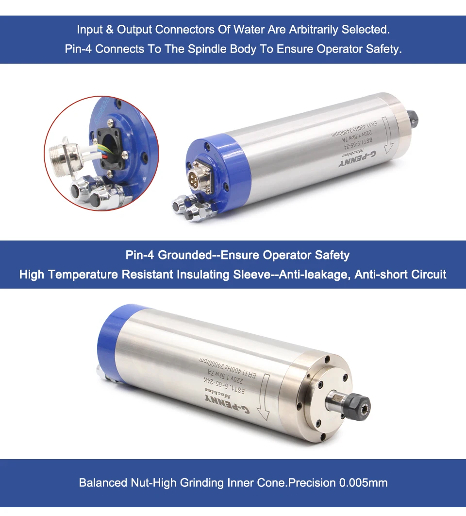 G-Penny 1,5 kW 110 V/220 V wassergekühlter CNC-Spindelmotor-Kit ER11 65 mm 4 Lager & Inverter & Halterung Gravierfräser-Zubehör – Detail 6