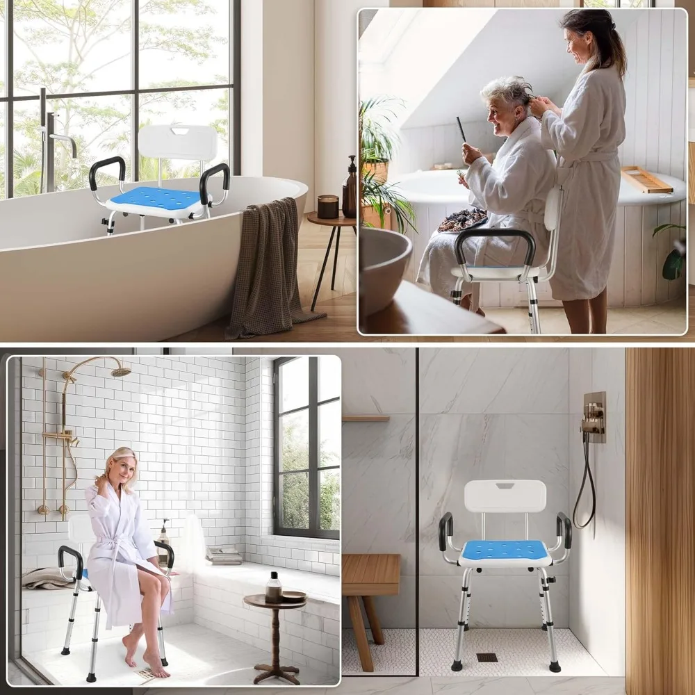 

Shower Chair with 6 Adjustable Height and Tool-Free Assembly, Bath Seat with Removable Back and Padded Arms for Inside Shower