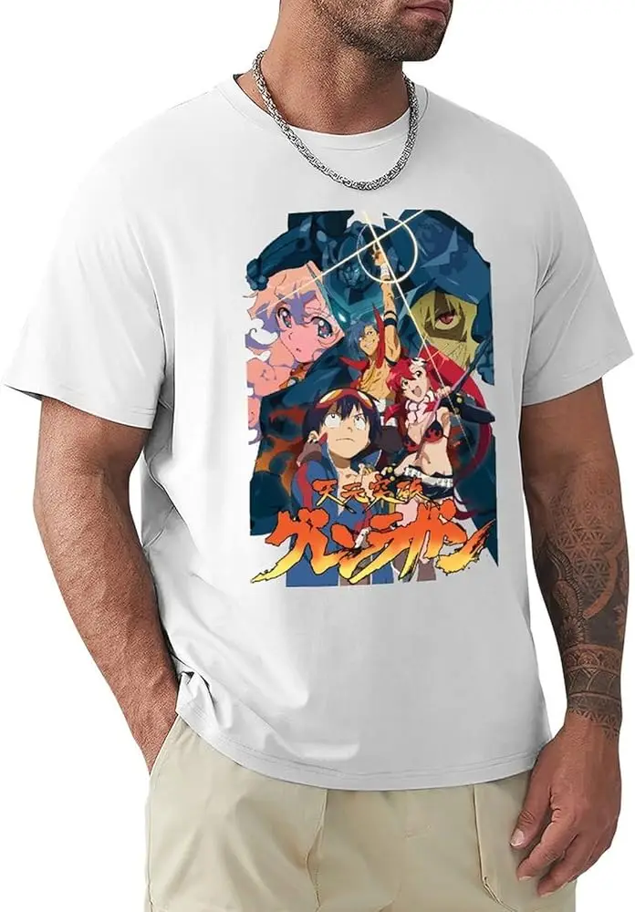 Gurren Anime Lagann Shirt Men's Ventilation Comfortable Crew Neck Tee Top Youth Trend Versatile