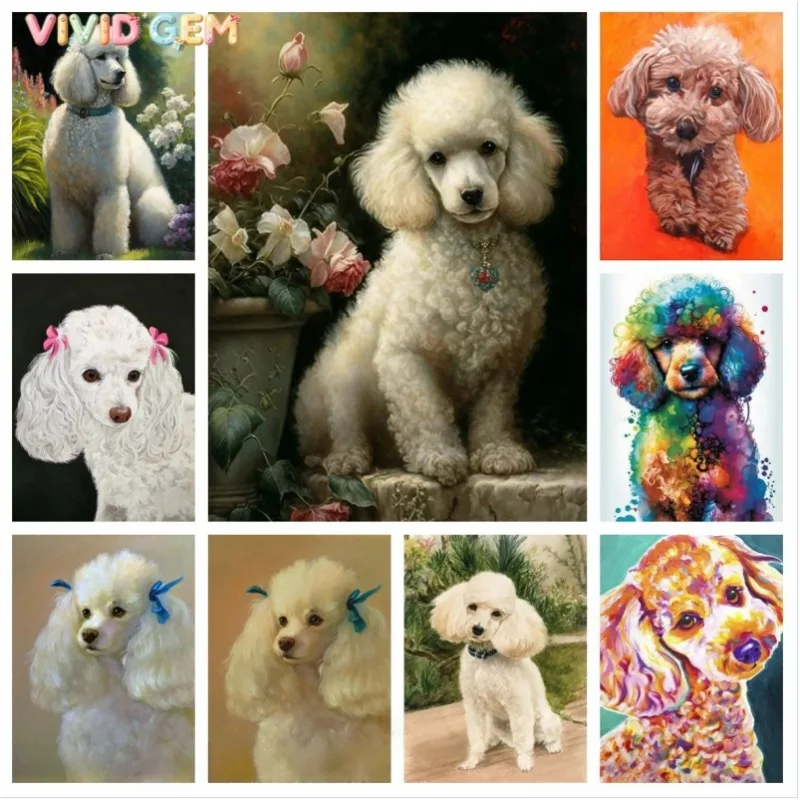 VIVID GEM French Poodle 5D Embroidery DIY Drills Diamond Painting Animal Dog Cross Stitch Kit Art Handmade Room Decor Childre