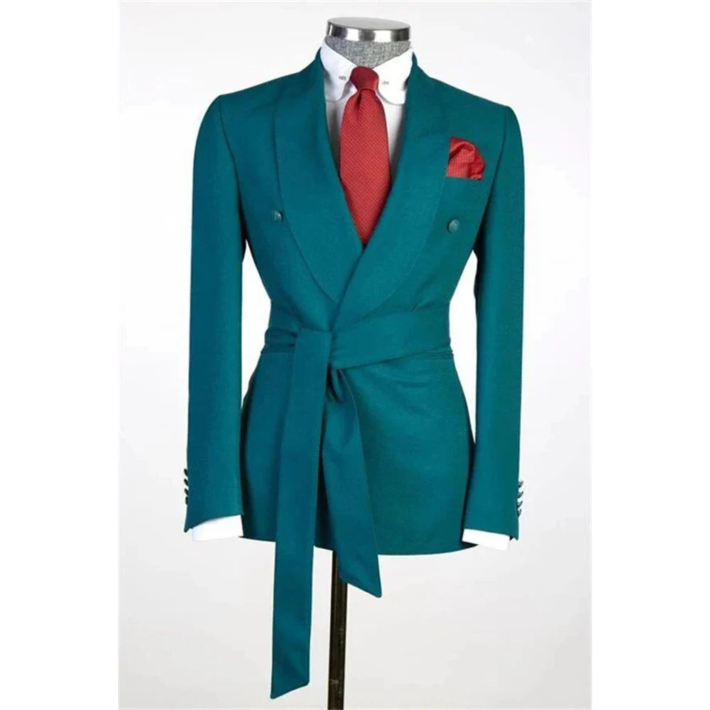 Fashion Solid Color Men\'s Jacket Single Piece With belt Peak Lapel Blazer Daily Male Clothing