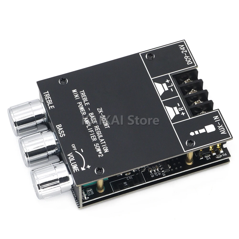 502MT 2*50W Bluetooth 5.0 Subwoofer Amplifier Board High Power Audio Stereo Amplifier Board AUX Bass Treble AMP 12V 24V