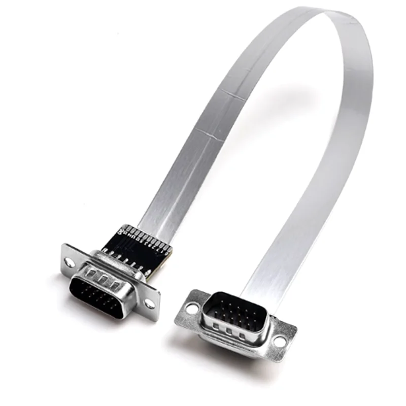 0.1-1m DIY VGA Ultra-thin Flexible Ribbon Cable VGA Male to Ffemale Plug 90 Degree Right Angle Elbow Computer Connection Monitor