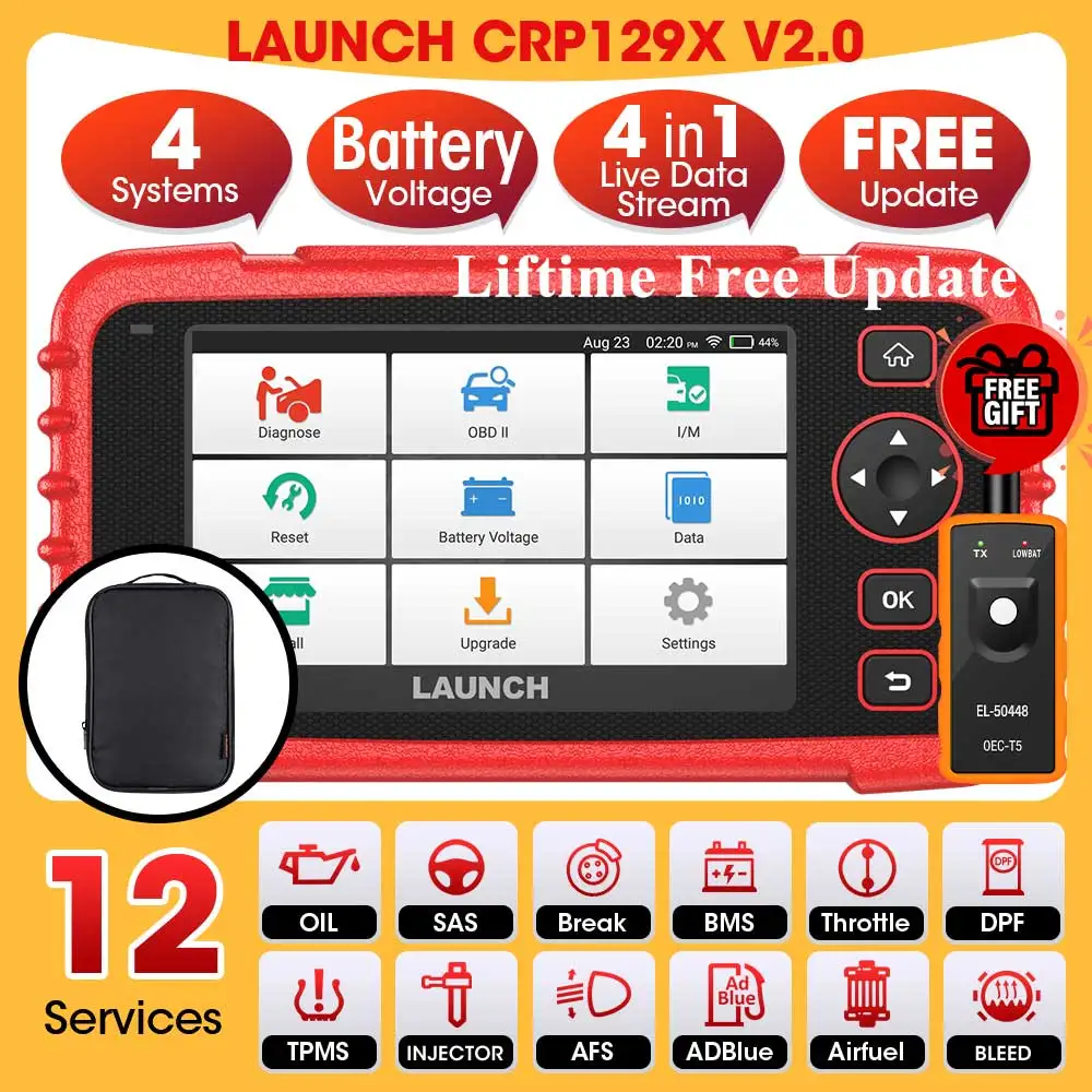 

Launch X431 CRP129X V2.0 OBD2 Scanner Code Reader Diagnostic Tools Engine ABS SRS AT Oil SAS EPB TPMS Reset Creader129X OBDII