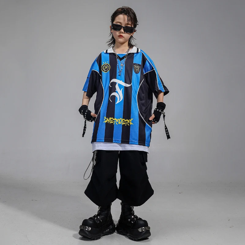 Camiseta holgada a rayas para baile de Hip Hop para niños, blusa de baile callejero para niñas, disfraces de K-pop, conjuntos de ropa, ropa de calle de Jazz para niños