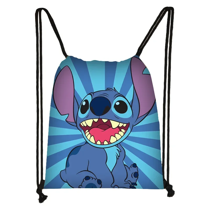 Disney Stitch Drawstring Bag Portable Children Backpack Cute Cartoon Travel Storage Bags Fashion Men Women Sports Gym Bag