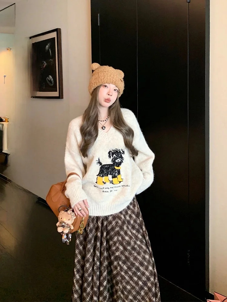 

Свободный вязаный кардиган с длинными рукавами для женщин, весна-осень, V-образный вырез, повседневный, удобный, дышащий, женская верхняя одежда