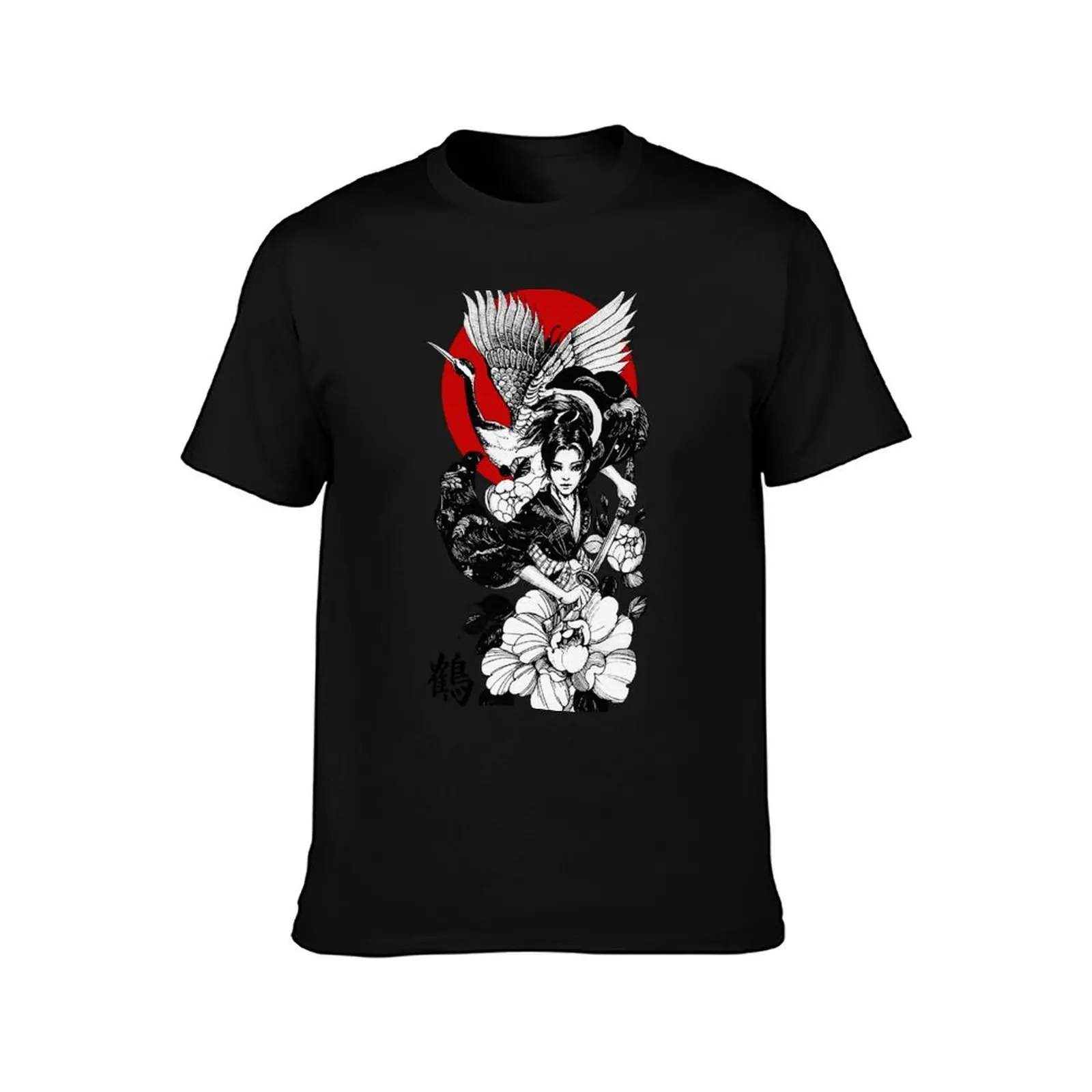 Japanese Traditional Crane and Geisha Art T-Shirt Work Wear Breathable Tee T-Shirt