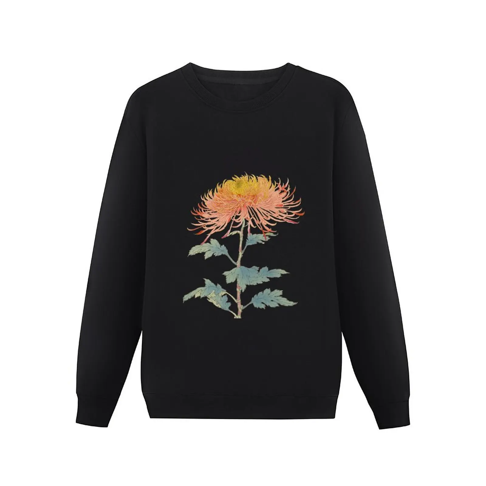 Red and Gold Needle Chrysanthemum - Hasegawa - Traditional Japanese style - Botanical Illustration Pullover Hoodie