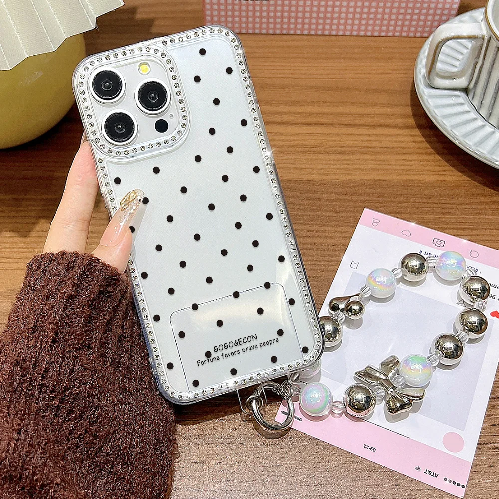 Diamond Dot Painted Handyhülle für iPhone 17 16 Pro Max 11 13 15 14 12 Air 17promax Transparente stoßfeste Abdeckung mit Lanyard