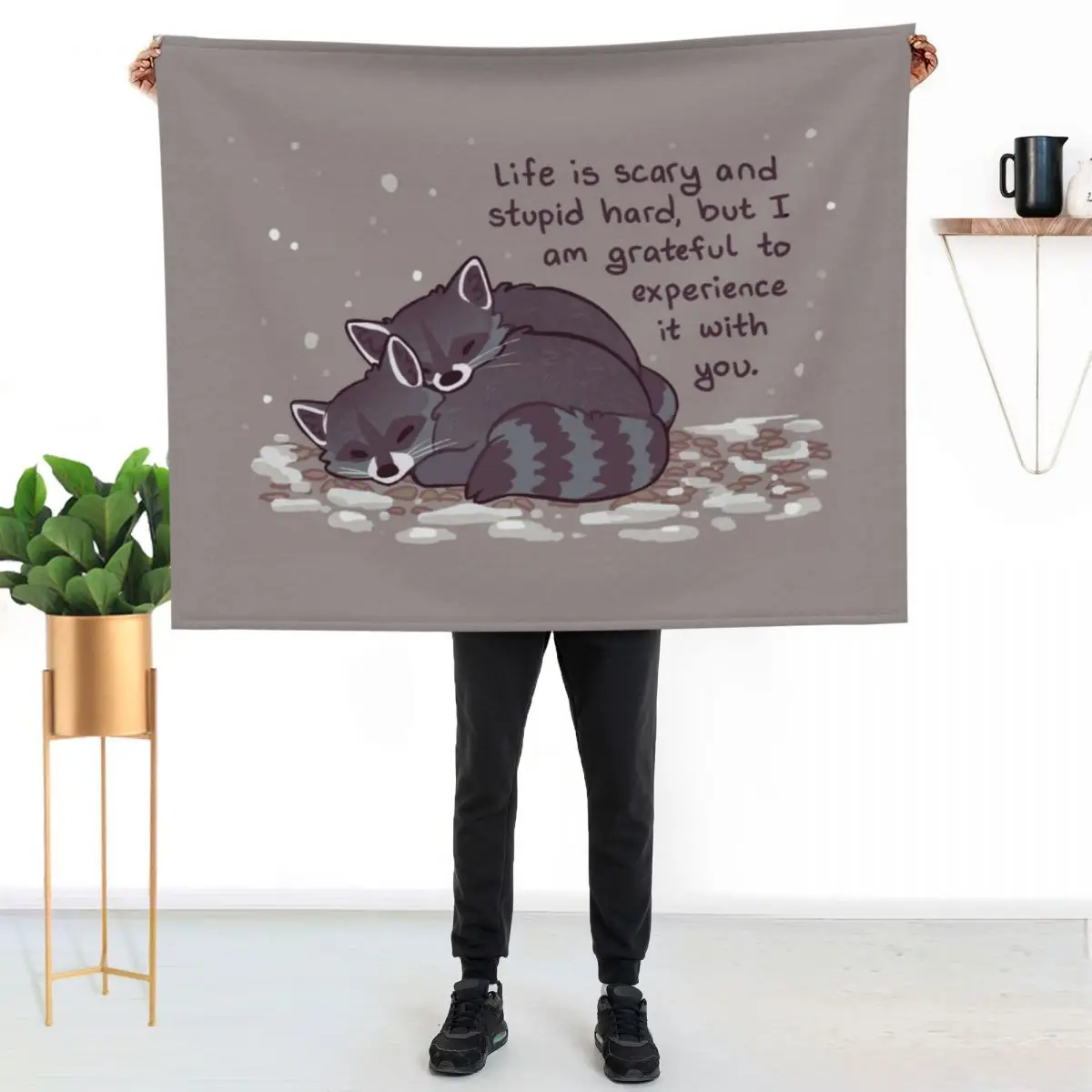 

I Am Grateful to Experience it With You Snuggly Raccoons Throw Blanket Year Round Soft Comfortable Blanket for Home
