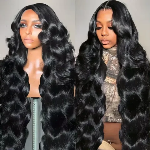 Natural Black Human Hair Wigs 1B Body Wave 200% Density 46 Inches 360 5x5 Closure 13x6 13x4 HD Transparent Invisible Lace Frontal Wig For Women Brazilian Hair Pre Plucked Pre Cut Lace Pre Bleached Knots Pre Styled