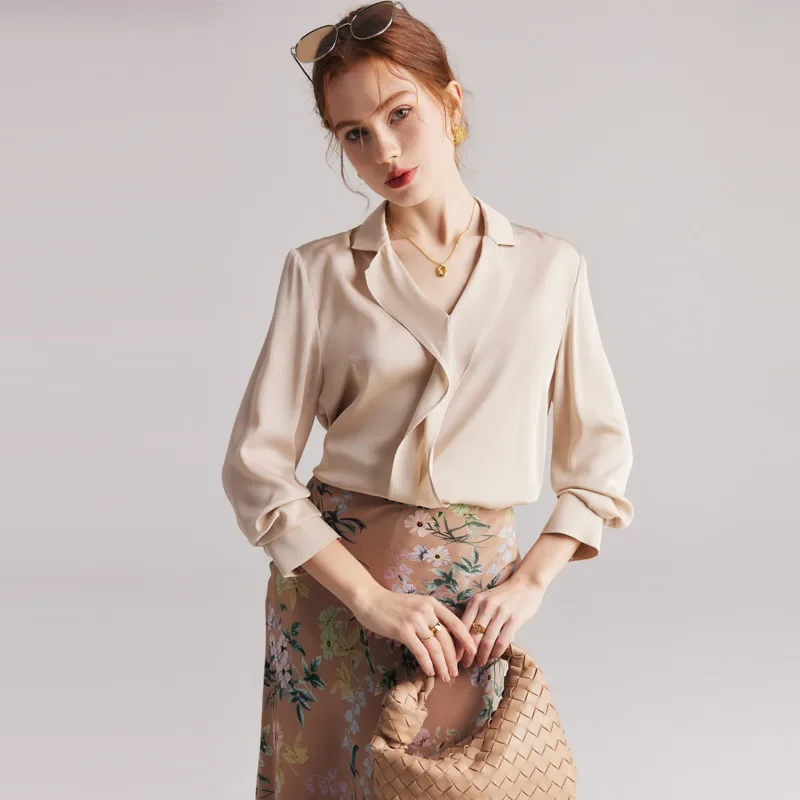 Heavy Silk Shirt French Mulberry Silk Long Sleeve Shirts And Blouses Femal Clothes Top Office Ladies Elegant Business Tops