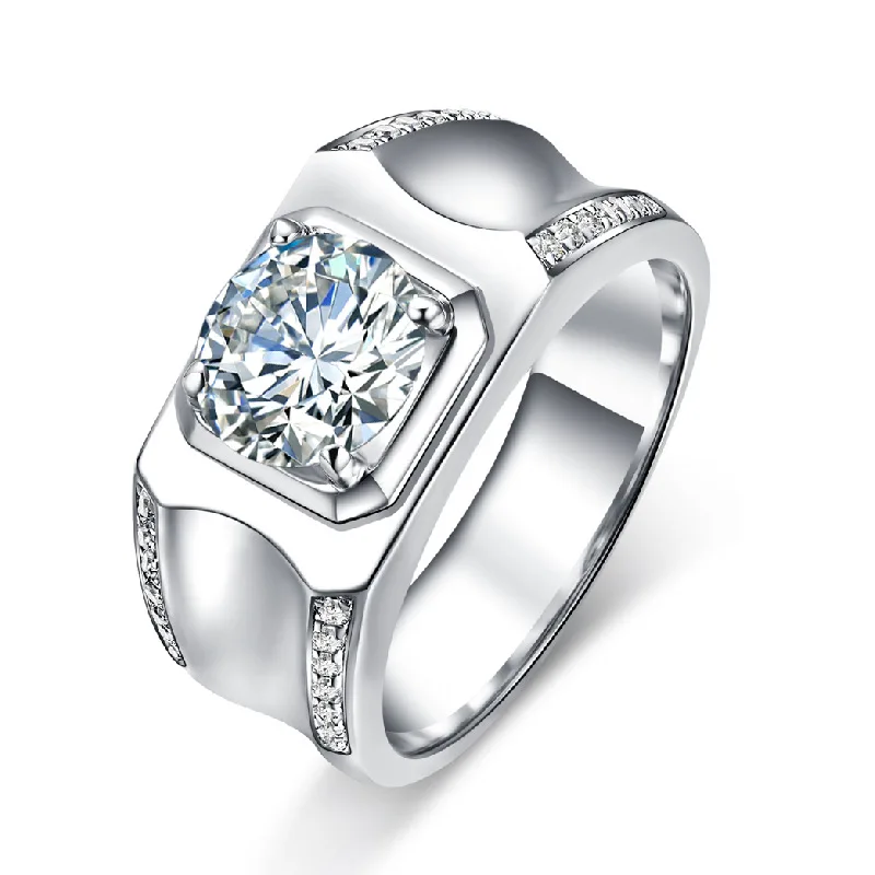 

PT950 Platinum Men's Ring with 1 Carat Moissanite, Concave Minimalist Design, Understated Luxury