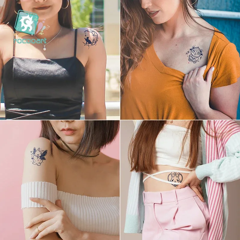 30pcs Semi Permanent Cartoon Herbal Tattoo Stickers For Women's Waterproof Disposable Water Transfer Printing Stickers