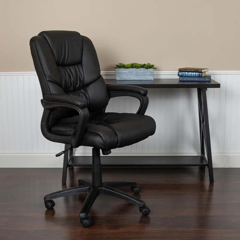 

Office chair and gaming chair swivel leather soft, ergonomic office chair with padded armrests and adjustable height, black