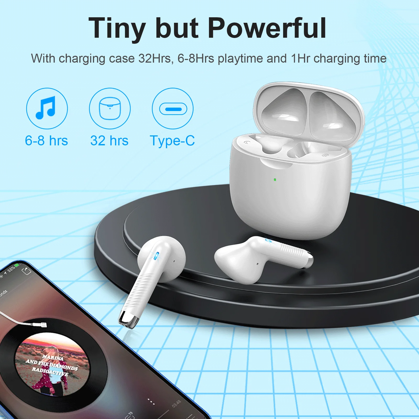 Wireless Earbuds, Bluetooth 5.3 Headphones in Ear with Noise Cancelling Mic, 32H Playback Sports Headphones.