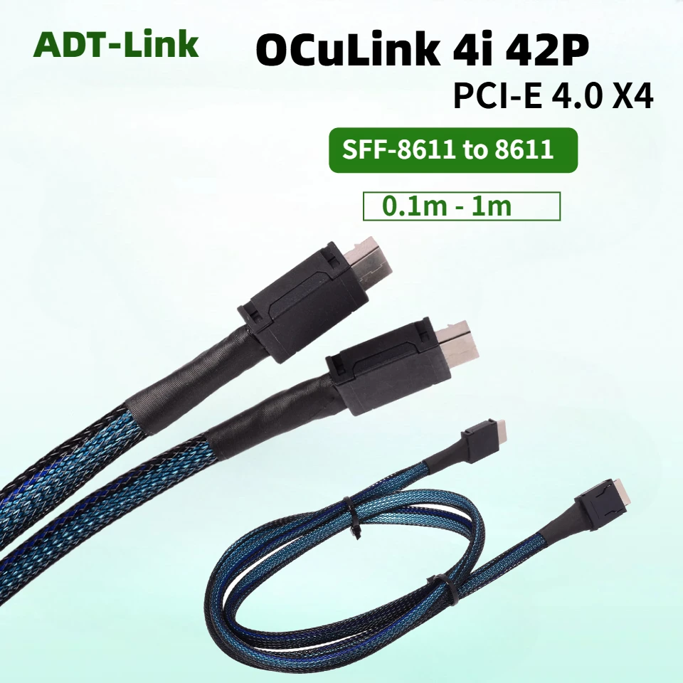 

Кабель JHH PCIE 4.0 X4 Oculink 4i/4X SFF-8611 - SFF-8611, плетеный, гибкий, удлинительный, GEN4, 64 Гбит/с, для GPU/SSD, с серебряным покрытием, 0.1м-1м