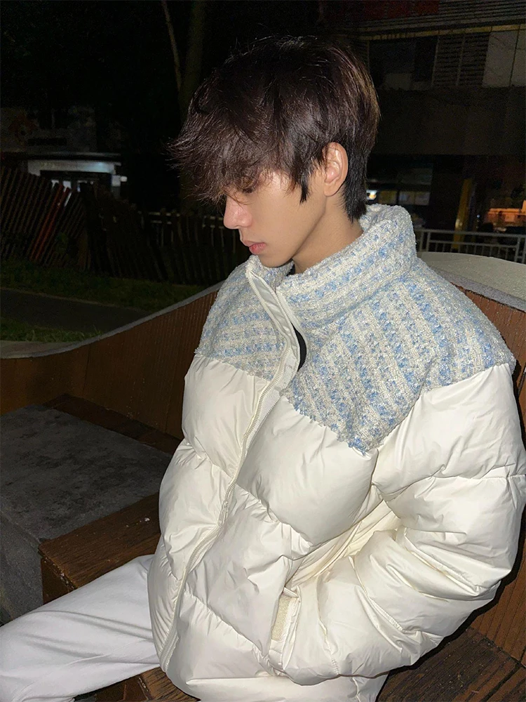 

American Sle Patchwork Cotton Jaet Men's Thi Warm Stand Collar Bread Sle Trendy Brand Couple Cotton Coat Outerwear