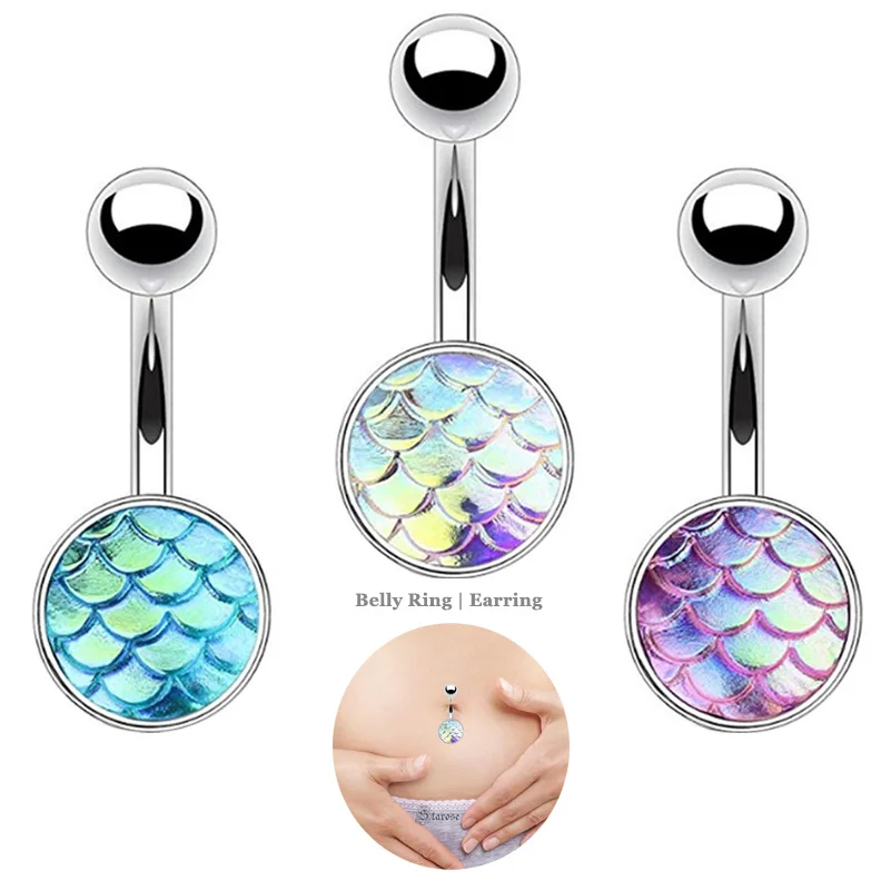 

AB Color Fish Scale Belly Piercing Nombril Danlge Earring Belly Button Rings Navel Piercing Ombligo Surgical Steel Belly Jewelry