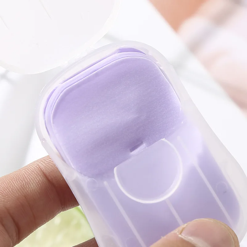 50枚入り使い捨て携帯石鹸シート ミニ アウトドア 手洗いシート ボックス 石鹸ペーパー 旅行用品 ペーパーソープ