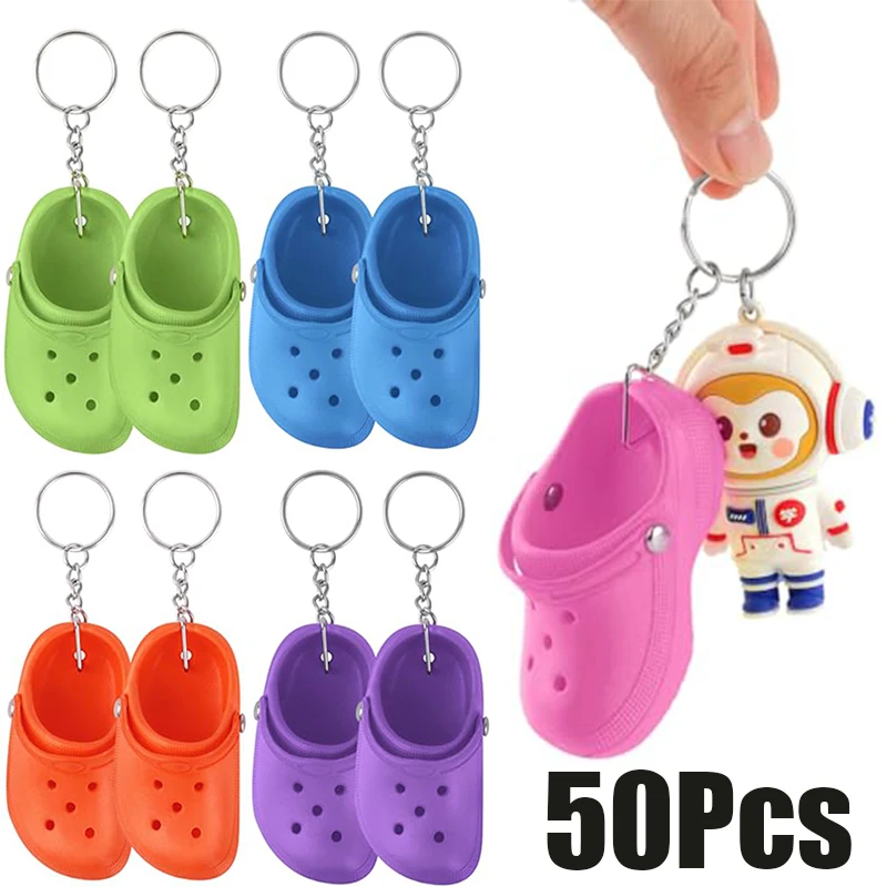 50Pcs 3D Simulation Mini Hole Clog Slipper Keychain Portable Zipper Pull Charm for Backpack Purse Luggage Travel Accessories